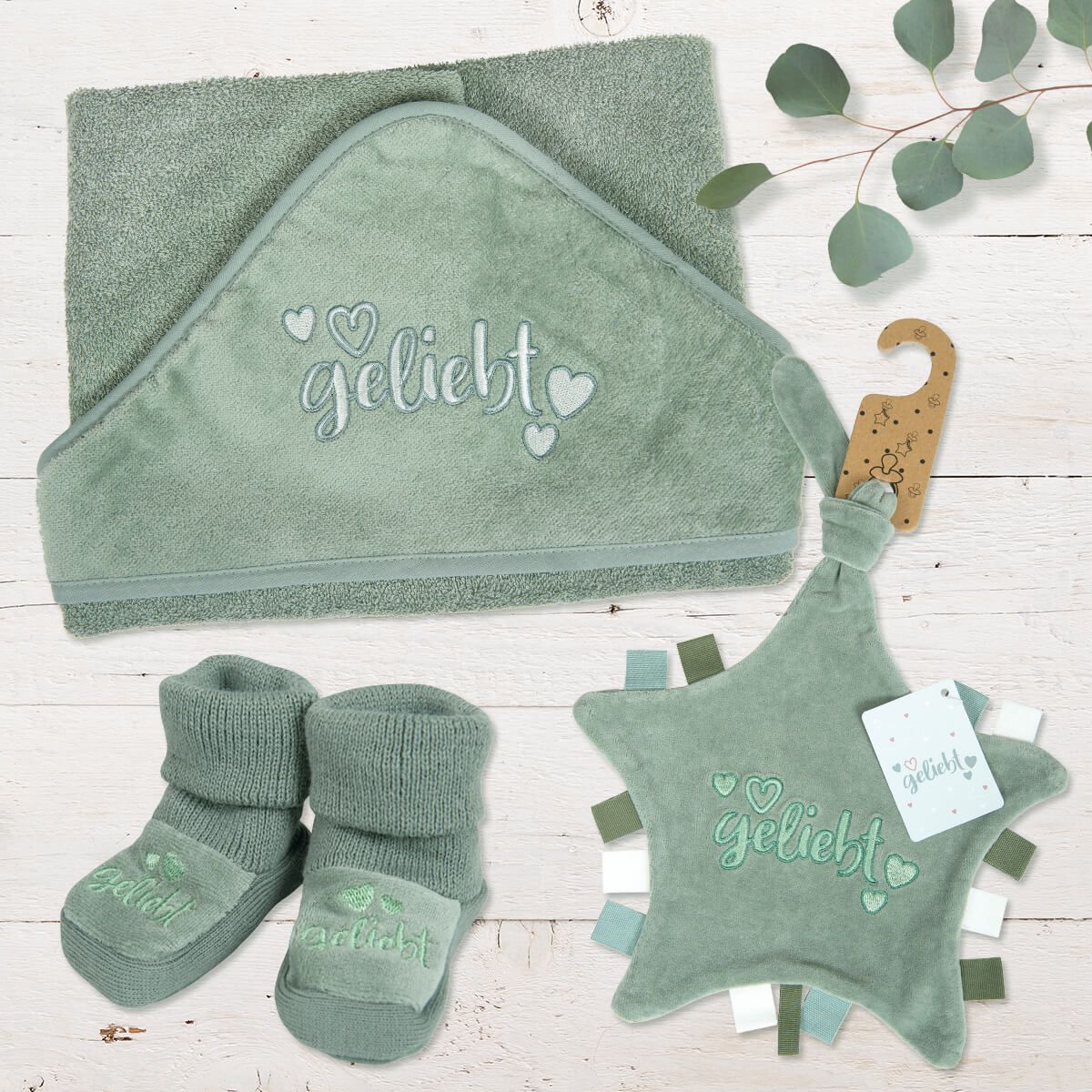 Baby-Badetuch "geliebt" salbei