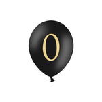 Folienballon schwarz mit Druck gold 30 cm Zahl 0