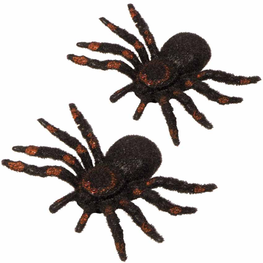 Halloween 2 haarige Spinnen 11cm mit roten Augen