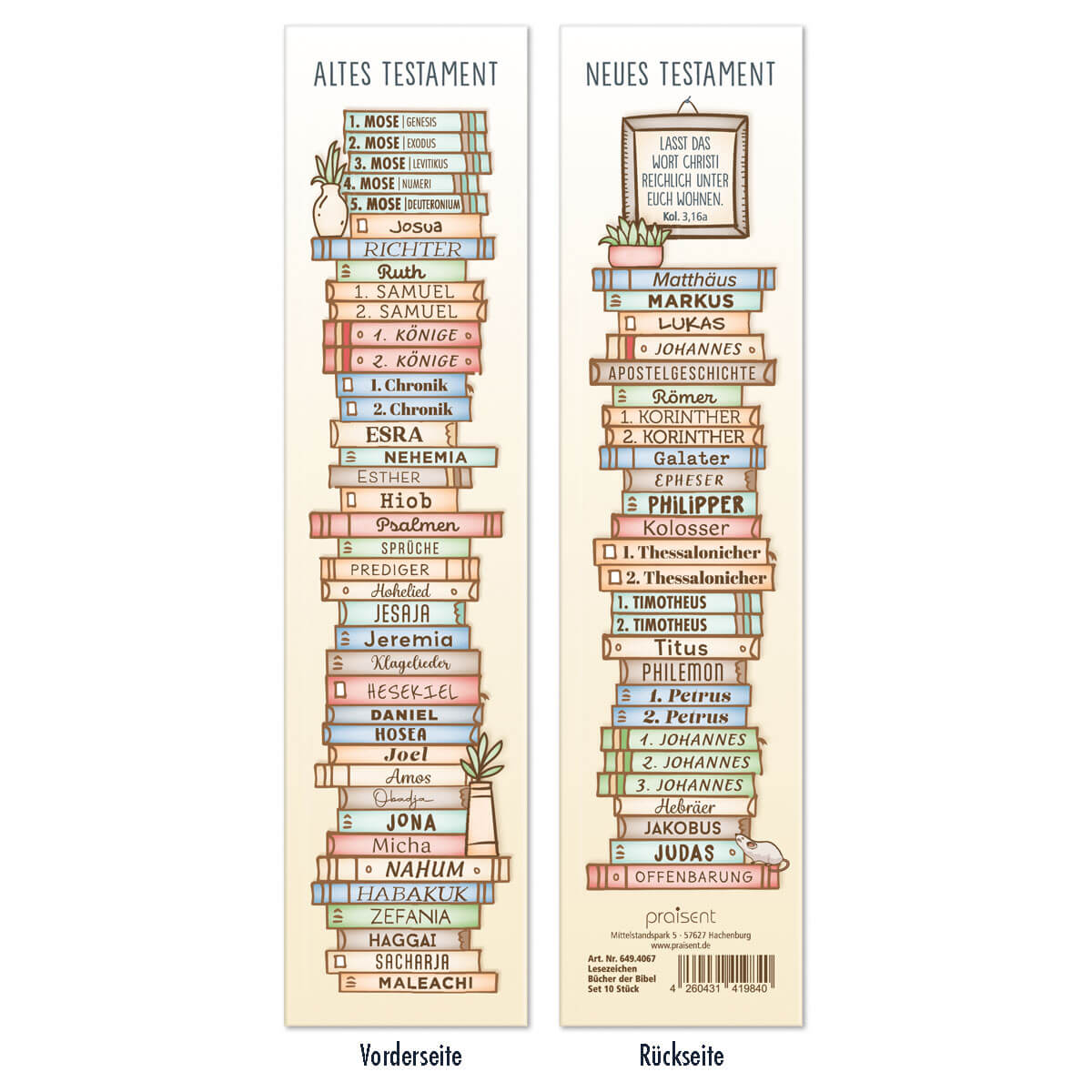 Lesezeichen Motiv "Bücher der Bibel" 10St. aus kräftigem Papier