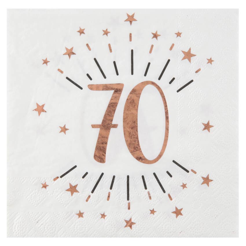 Servietten "Zahl 70" Sparkling mit Sternen roségold