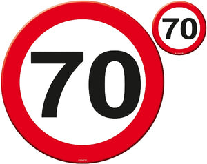 Tisch- und Becheruntersetzer  Zahl 70 Verkehrsschild