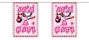 Mini-Wimpelkette Storch ROSA 4m