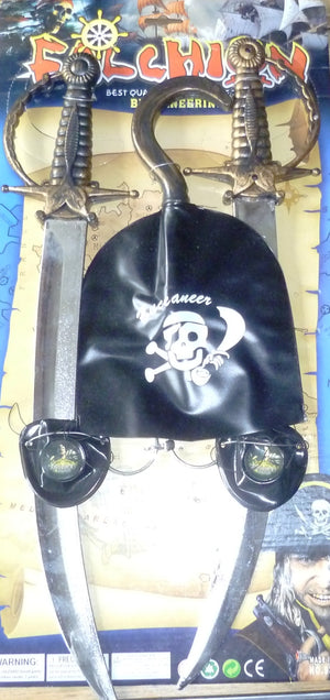 PIRATEN-SET (1 Haken, 2x Schwert, 2x Augenklappe, 2x Ohrring) F09889--