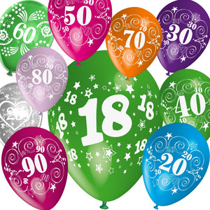 100 bedruckte Zahlen-Luftallons bunt