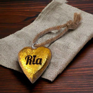 Personalisiertes Holzherz Juteschnur 5cm golden