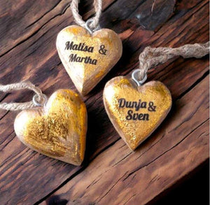Personalisiertes Holzherz Juteschnur 5cm golden