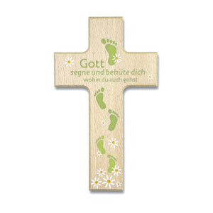 kleines Holzkreuz "Gott segne und behüte dich" Füße