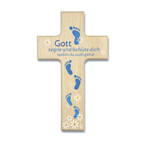 kleines Holzkreuz "Gott segne und behüte dich" Füße