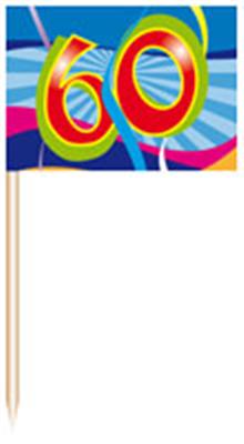 Deko-Picker Fähnchen Swirls mit der Zahl 60