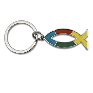 Schlüsselanhänger Ichthys Fisch bunt aus Emaille 7 cm