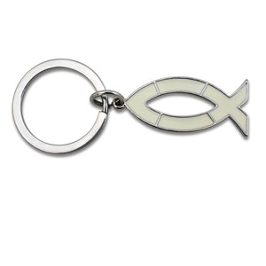 Schlüsselanhänger Fisch Kommunion silber weiß