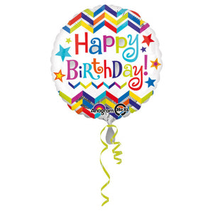 Folienballon Fischgrätmuster bunt "Happy Birthday"