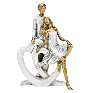 Dekofigur silber und gold Liebespaar mit Herzen 24cm