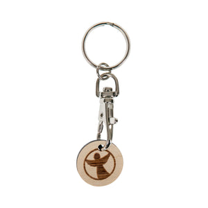 Schlüsselanhänger mit Karabiner und Holz Einkaufswagenchip ENGEL