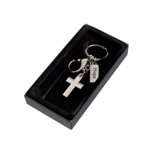 Schlüsselanhänger 10cm "Hope" mit Kreuz und Krabiner aus Metall