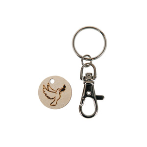 Schlüsselanhänger mit Karabiner und Holz Einkaufswagenchip TAUBE