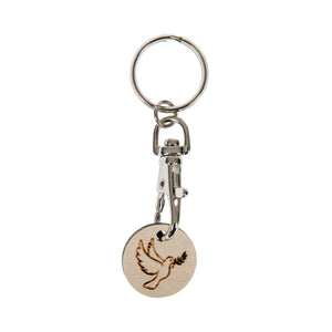 Schlüsselanhänger mit Karabiner und Holz Einkaufswagenchip TAUBE
