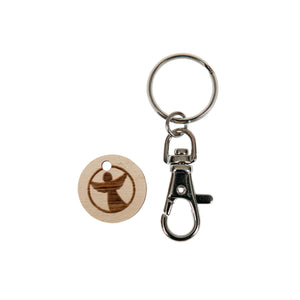 Schlüsselanhänger mit Karabiner und Holz Einkaufswagenchip ENGEL