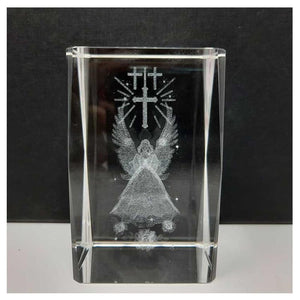 Kristallblock Schutzengel mit Sternchen und Kreuzen