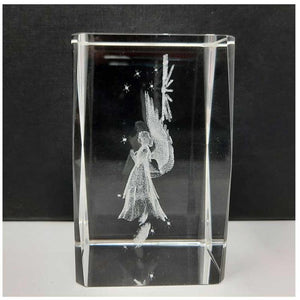 Kristallblock Schutzengel mit Sternchen und Kreuzen