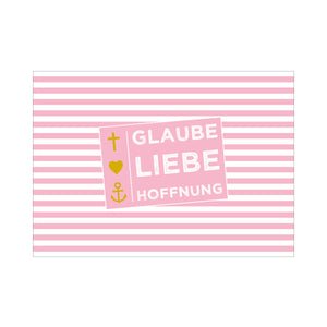 Postkarte Glaube Liebe Hoffnung, rosa/gold