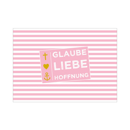 Postkarte Glaube Liebe Hoffnung, rosa/gold