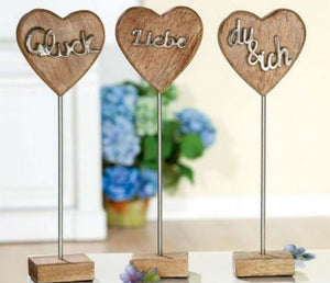 Holzherz auf Stab | Metall Schriftzug Liebe