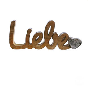 Holz Schriftzug "Liebe" 25cm natur mit silbernem Herz