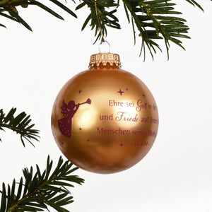 Goldene Weihnachtskugeln Glas mit rotem Druck "Ehre sei Gott in der Höhe"