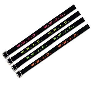 Gewebtes Armband schwarz W.W.J.D. neonfarben