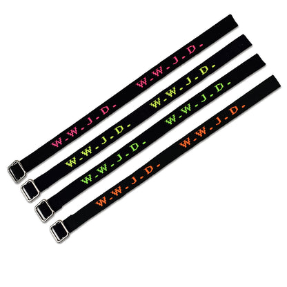 Gewebtes Armband schwarz W.W.J.D. neonfarben
