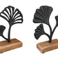 Standrelief Ginkgo Mangolholz schwarz 17cm