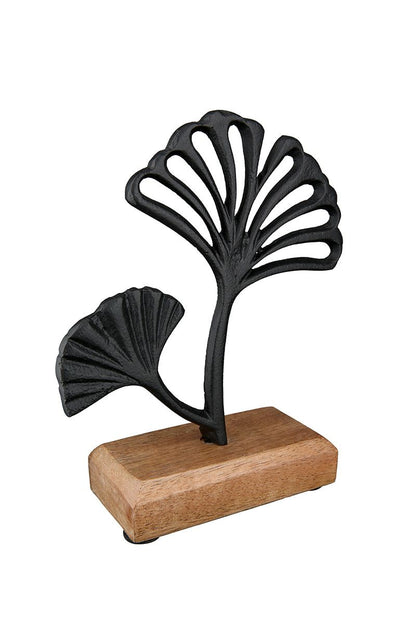 Standrelief Ginkgo Mangolholz schwarz 17cm