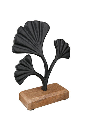 Standrelief Ginkgo Mangolholz schwarz 17cm