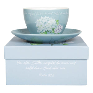 Tasse mit Untertasse Hortensie "Von allen Seiten umgibst du mich..."