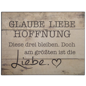 Metallschild 33 x 25 cm "Glaube Liebe Hoffnung" - braun
