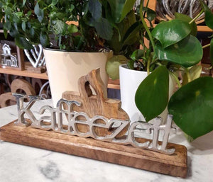 Deko Schriftzug Kaffeezeit aus Holz und Metall 32cm