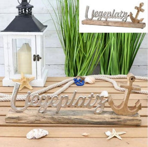 Deko Schriftzug "Liegeplatz" in silber mit Holzanker 40cm Hochzeitsgeschenk maritim