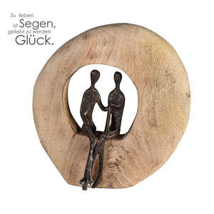 Skulptur Paar sitzend aus Mangoholz und Aluminium 24cm