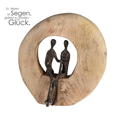 Skulptur Paar sitzend aus Mangoholz und Aluminium 24cm