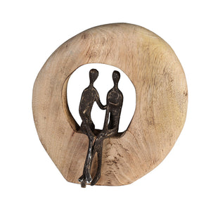 Skulptur Paar sitzend aus Mangoholz und Aluminium 24cm