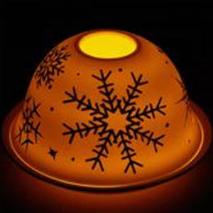 Windlicht mit Schneeflocken in silber und weiß aus Porzellan Kugelform 73031 Schneeflocke