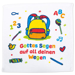 gepresstes Handtuch Schultüte "Gottes Segen auf all deinen Wegen"