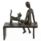 Skulptur Frau mit Katze Eisen, brüniert 12cm
