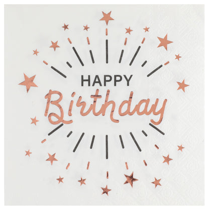 Servietten Happy Birhtday weiß mit metallic Druck rosegold
