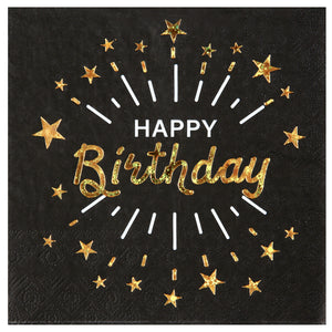 Servietten Happy Birhtday schwarz mit metallic Druck gold