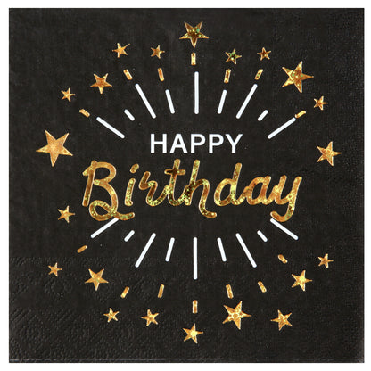 Servietten Happy Birhtday schwarz mit metallic Druck gold