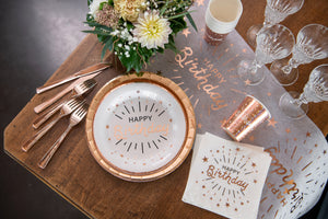 Servietten Happy Birhtday weiß mit metallic Druck rosegold