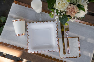 Einweg Pappbecher weiß mit rosegoldenem Bogen Muster 10Stk. 270ml